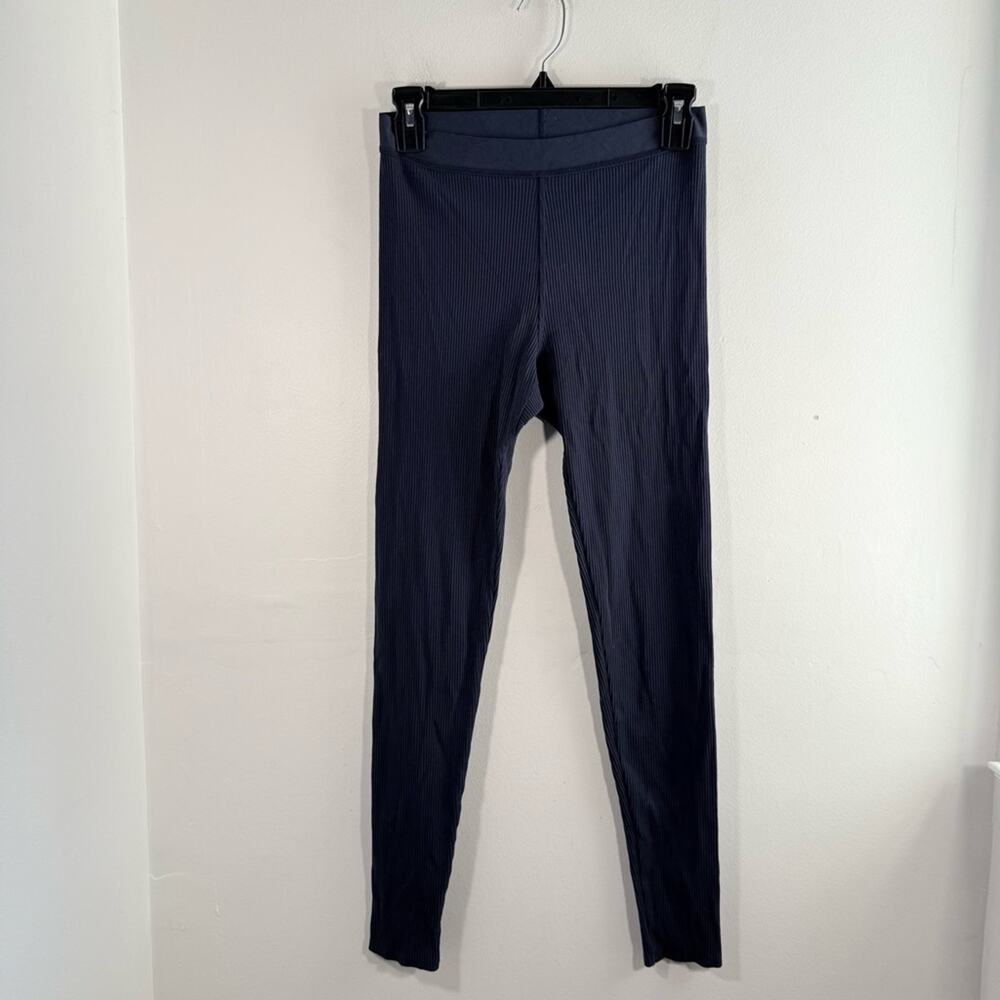 Paper Label Navy Blue High Rise Ribbed Pull On Stretch Waistband Legging Small
